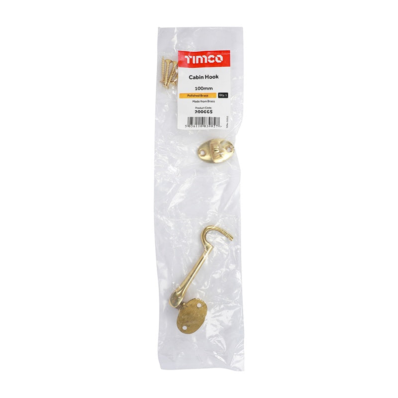 TIMCO Cabin Hook Polished Brass - 100mm