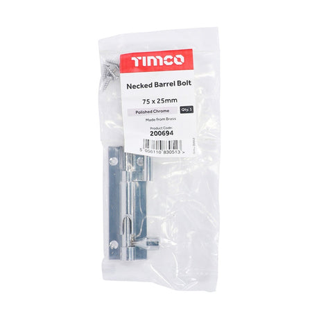 TIMCO Necked Barrel Bolt Polished Chrome - 75 x 25mm