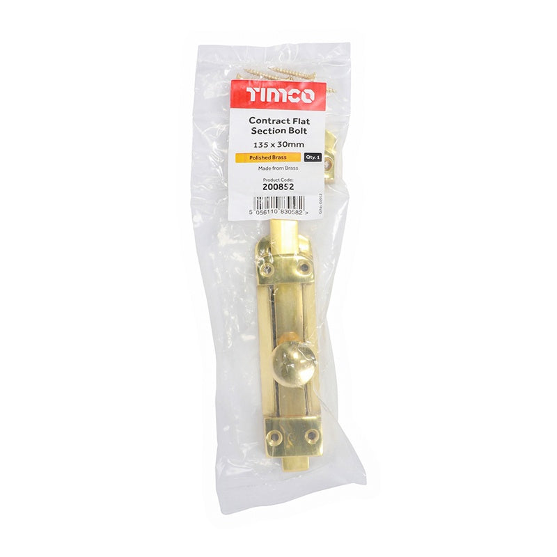 TIMCO Contract Flat Section Bolt Polished Brass - 135 x 30mm