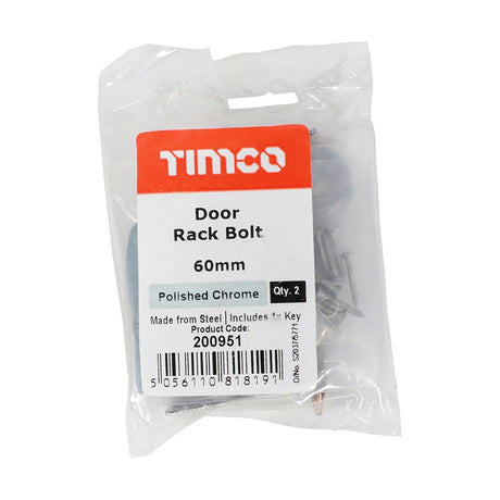 Pair of - TIMCO Door Rack Bolts Polished Chrome - 60mm