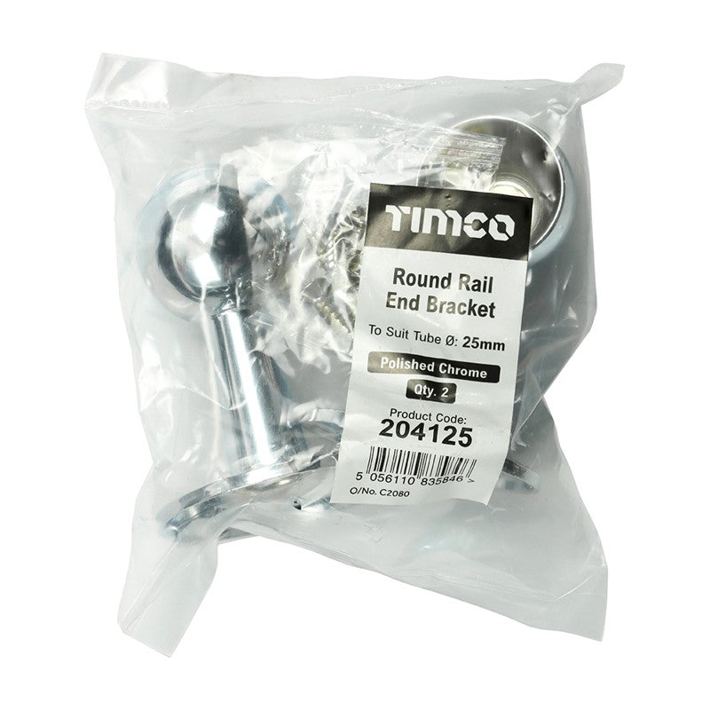 Pair of - TIMCO End Bracket For Round Tube Polished Chrome - 25mm