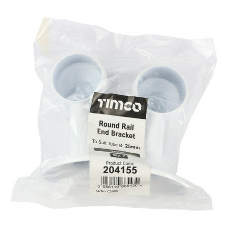 Pair of - TIMCO End Bracket For Round Tube White - 25mm