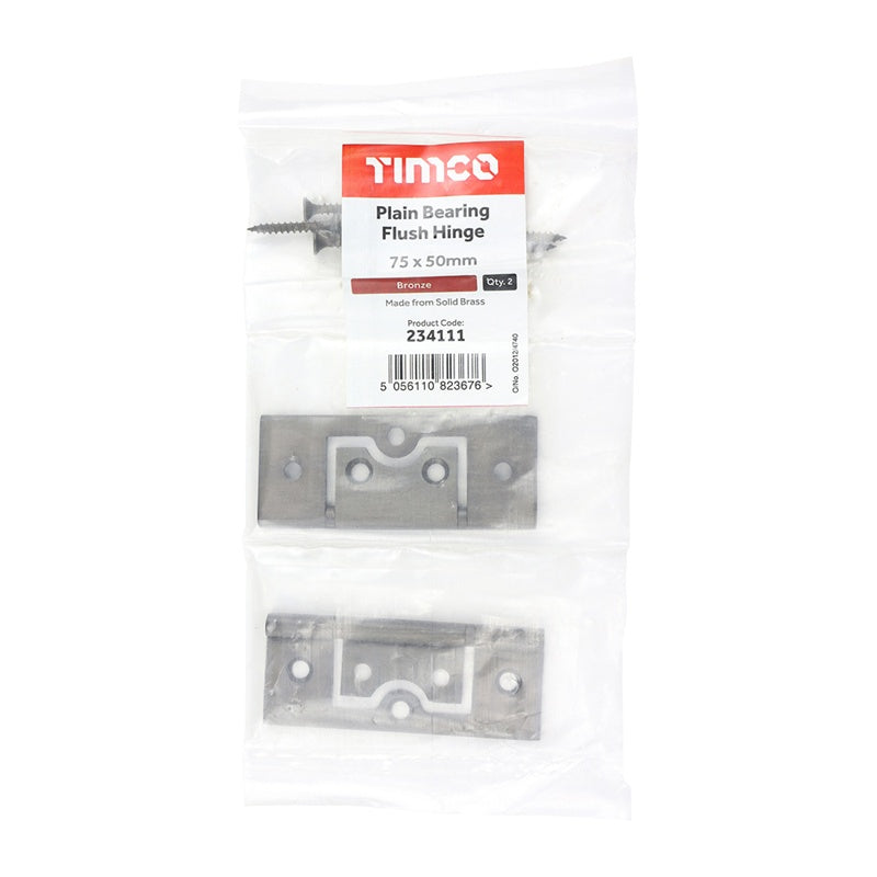 Pair of - TIMCO Plain Bearing Flush Brass Hinges Bronze - 75 x 50