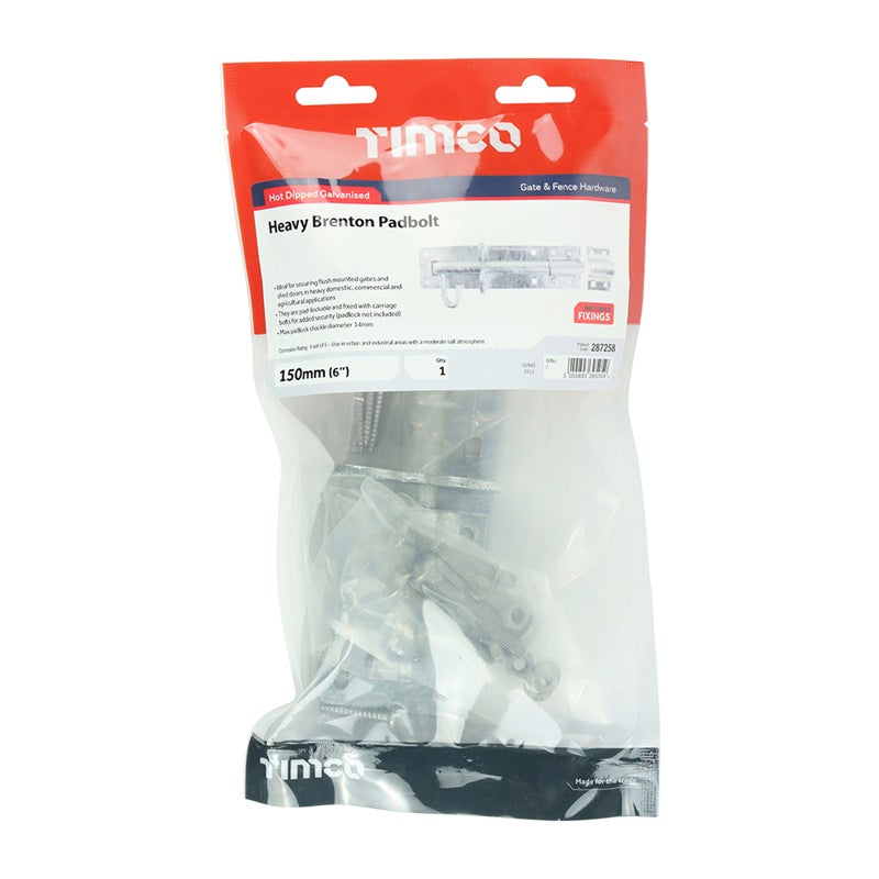 TIMCO Heavy Brenton Padbolt Hot Dipped Galvanised - 6"