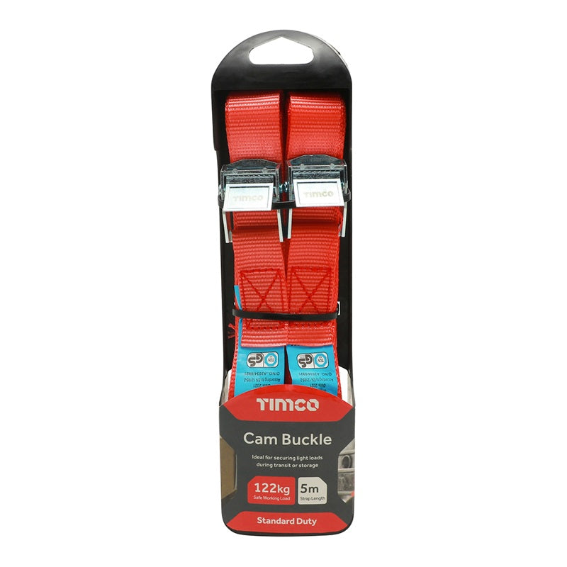 Pair of - TIMCO Cam Buckle Tie Downs Standard Duty - 5m x 25mm