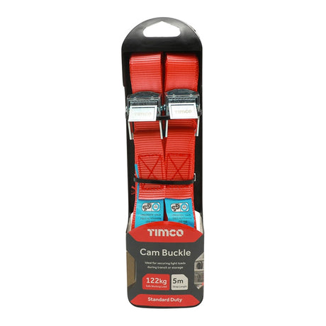 Pair of - TIMCO Cam Buckle Tie Downs Standard Duty - 5m x 25mm