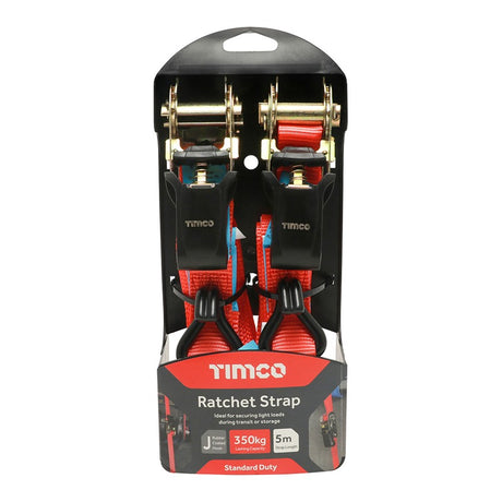 Pair of - TIMCO J Hook Ratchet Straps Standard Duty - 5m x 25mm