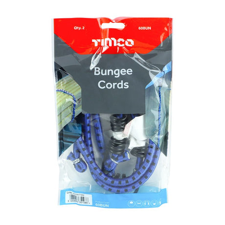 Pair of - TIMCO Bungee Cords with Laminated Hook - Dia.8mm x 60cm