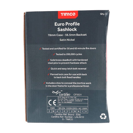 TIMCO Euro Sashlock Satin Nickel - 78mm