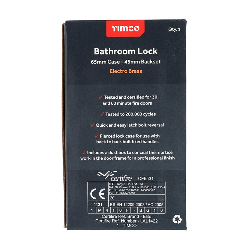 TIMCO Bathroom Lock Electro Brass - 65mm