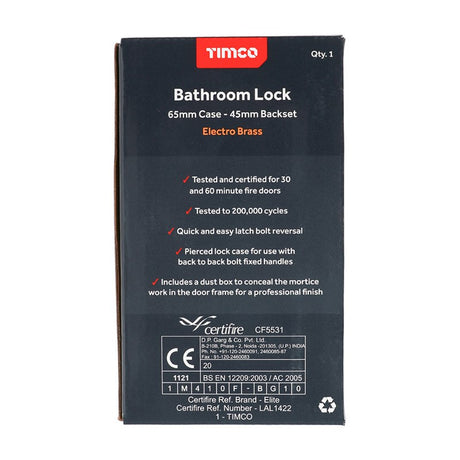 TIMCO Bathroom Lock Electro Brass - 65mm