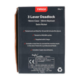 TIMCO 3 Lever Deadlock Satin Nickel - 78mm