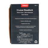 TIMCO 3 Lever Deadlock Satin Nickel - 78mm
