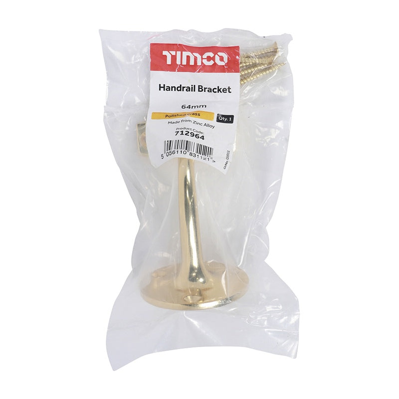 TIMCO Handrail Bracket Polished Brass - 64mm