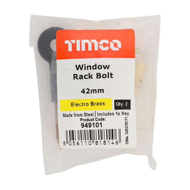 Pair of - TIMCO Window Rack Bolts Electro Brass - 42mm