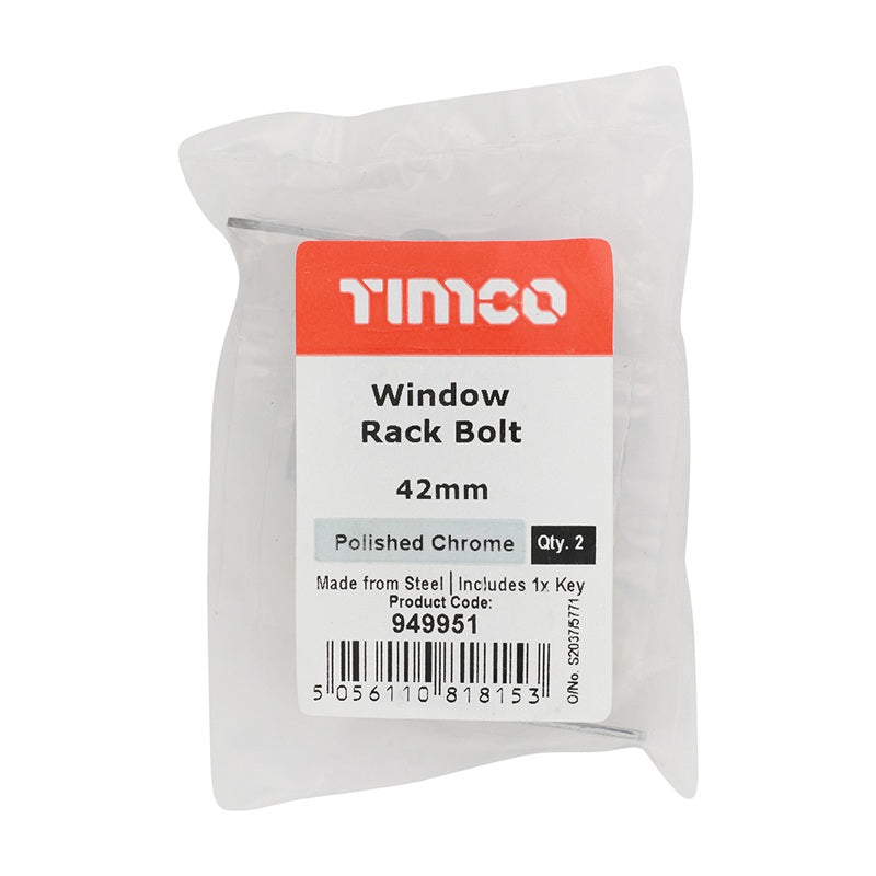 Pair of - TIMCO Window Rack Bolts Polished Chrome - 42mm