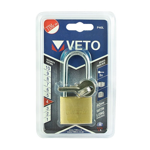 TIMCO Brass Padlock Long Shackle - 40mm