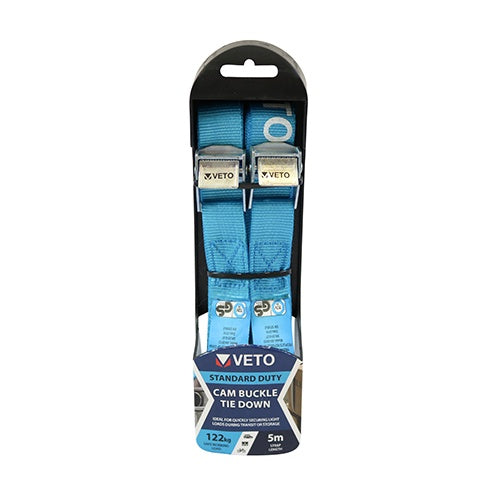 Pair of - TIMCO Cam Buckle Tie Downs Standard Duty - 5m x 25mm