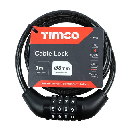 TIMCO Steel Braided Combination Cable Lock - 8mm x 1m