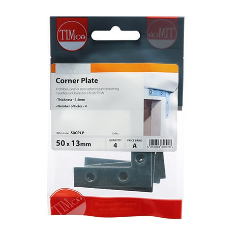 4 x TIMCO Corner Plates Silver - 50 x 50 x 13