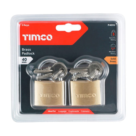 Pair of - TIMCO Brass Padlock - 40mm