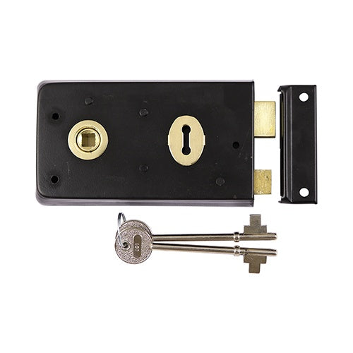 TIMCO Rim Sash Lock Inward and Outward Keep Black - 143 x 83mm