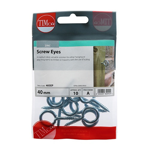 10 x TIMCO Screw Eyes Silver - 40mm