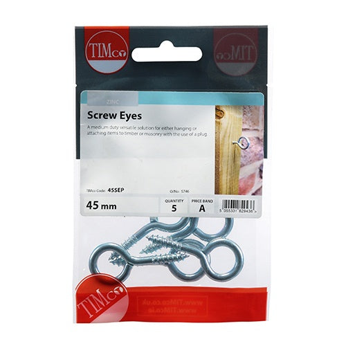 5 x TIMCO Screw Eyes Silver - 45mm