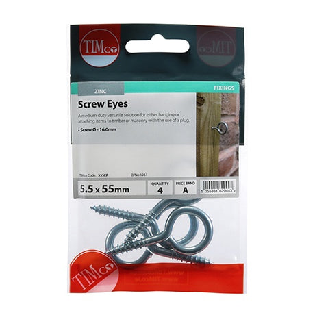 4 x TIMCO Screw Eyes Silver - 55mm