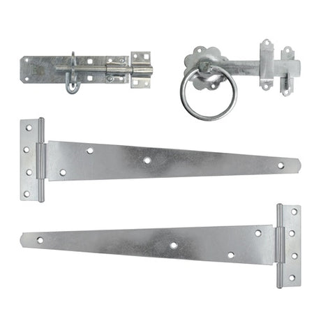 TIMCO Side Gate Kit Medium Tee Hinges Ring Latch & Brenton Padbolt Hot Dipped Galvanised - 18"