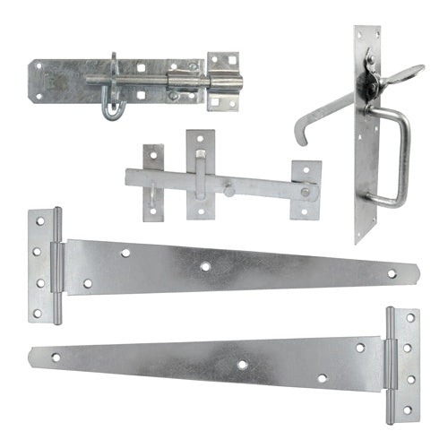 TIMCO Side Gate Kit Medium Tee Hinges Suffolk Latch & Brenton Padbolt Hot Dipped Galvanised - 18"