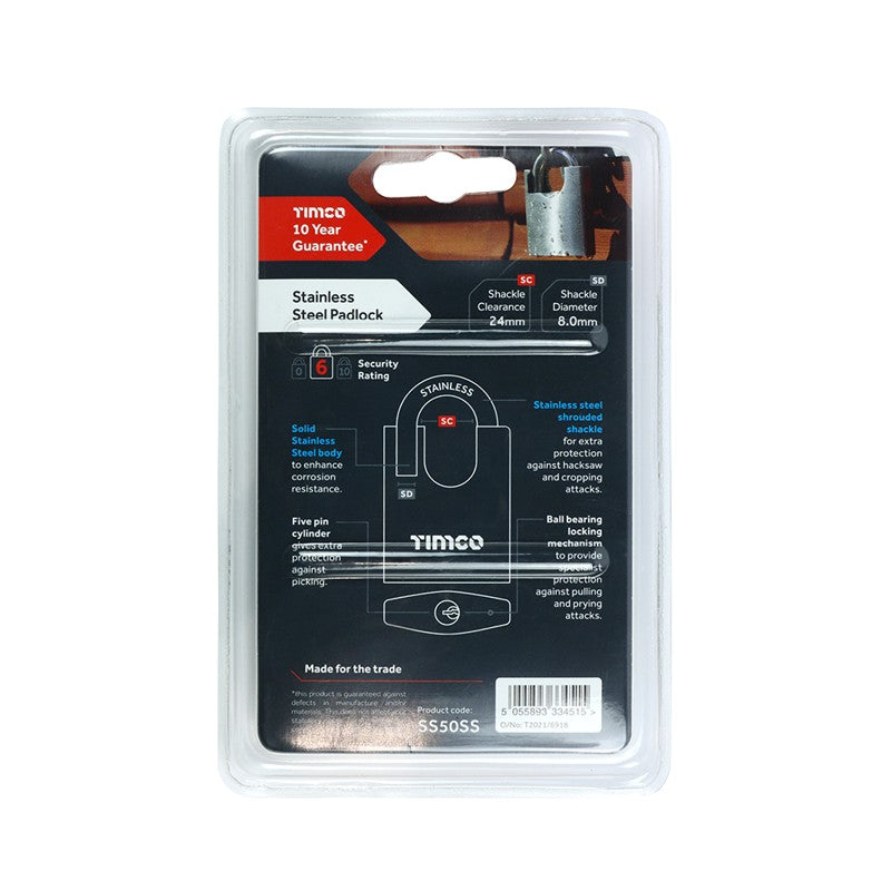 TIMCO Stainless Steel Padlock - 50mm