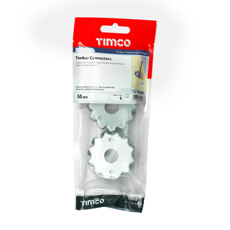 6 x TIMCO Double Sided Timber Connectors Galvanised - 50mm / M12