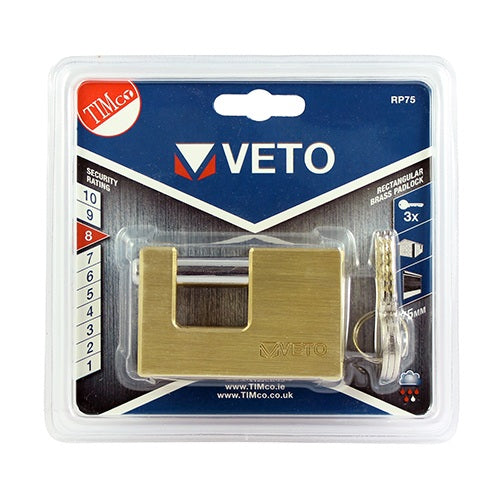 TIMCO Brass Rectangular Padlock - 75mm