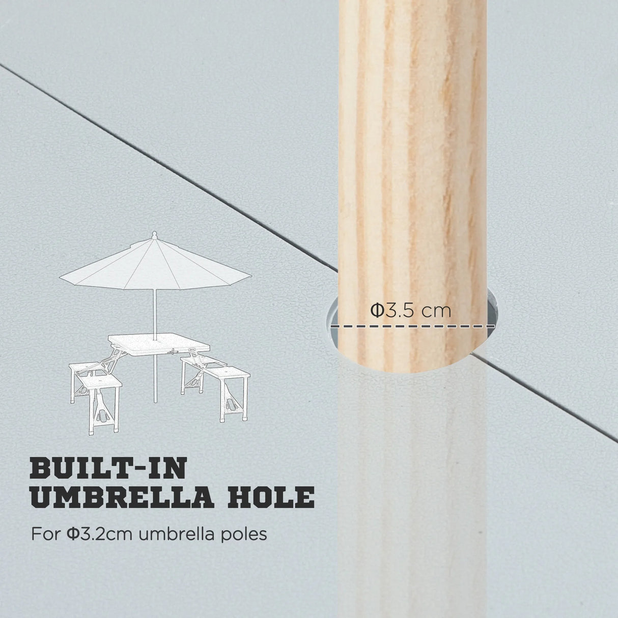 Outsunny Folding Picnic Table with 4 Seats and Umbrella Hole - Grey