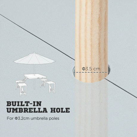 Outsunny Folding Picnic Table with 4 Seats and Umbrella Hole - Grey