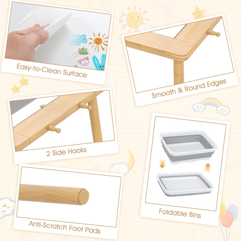 Sensory Table and Chair Set with Foldable Bins for Kids 2-8-Natural