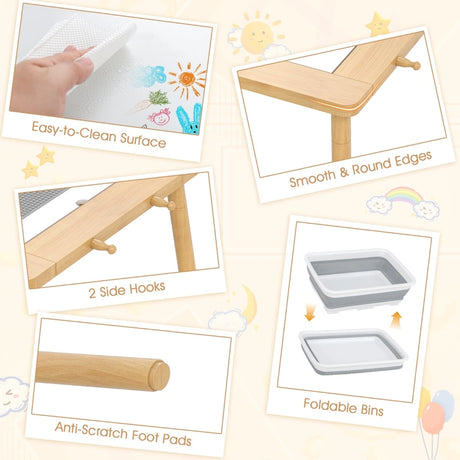 Sensory Table and Chair Set with Foldable Bins for Kids 2-8-Natural