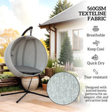 Outsunny Hanging Egg Chair Outdoor Indoor Garden Swing Chair with Folding Basket, Garden Hanging Chair with Stand, Thickened Cushion, Cup Holder for Patio, Balcony, Grey