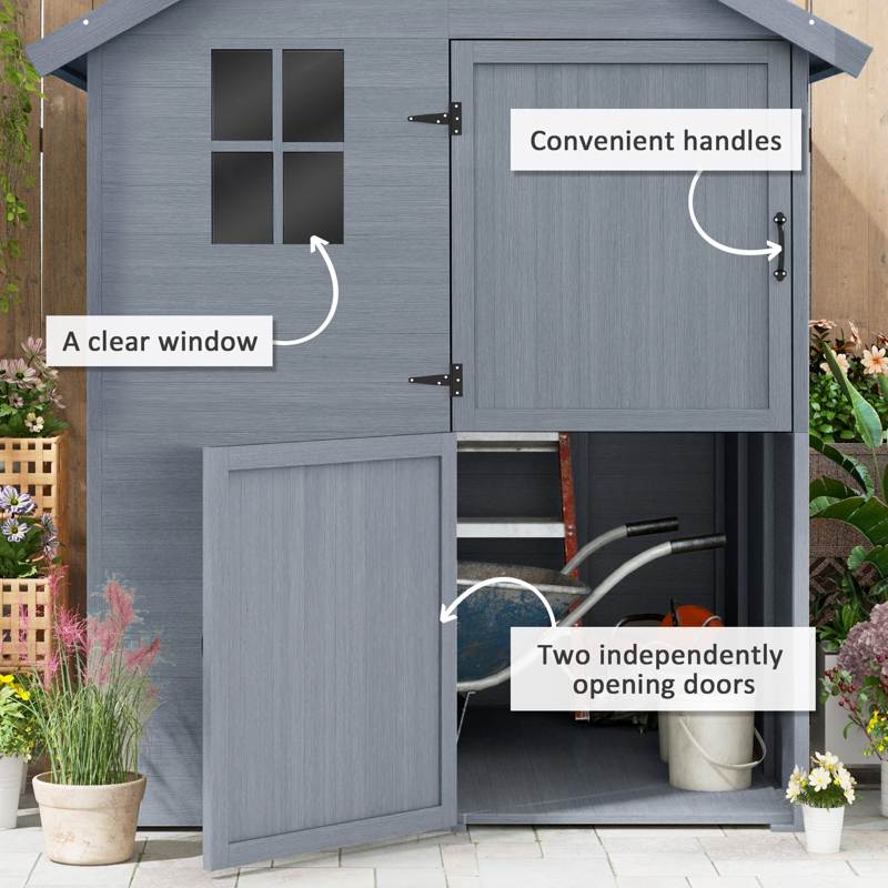 Outsunny 6 x 6.5ft Wooden Garden Shed, with Floor - Grey