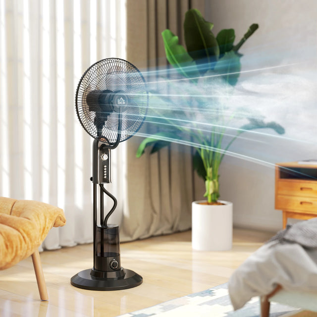 HOMCOM Pedestal Fan with Water Mist Spray, Spray Misting Fan with 70 Oscillation, Tilt Head, 3 Speeds, 3 Modes, Adjustable Mist, 3.2L Water Tank, for Home, 120 cm