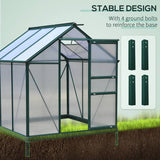 Outsunny 6 x 6ft Polycarbonate Greenhouse, Large Walk-In Green House with Slide Door and Window, Garden Plants Grow House with Aluminium Frame and Foundation, Dark Green