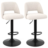 Set of 2 Adjustable Swivel Bar Stools with Backrests Footrests-White