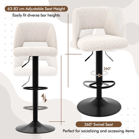 Set of 2 Adjustable Swivel Bar Stools with Backrests Footrests-White