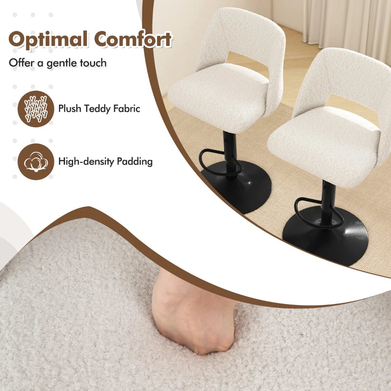 Set of 2 Adjustable Swivel Bar Stools with Backrests Footrests-White