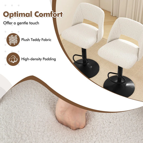 Set of 2 Adjustable Swivel Bar Stools with Backrests Footrests-White
