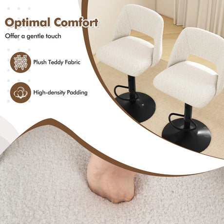 Set of 2 Adjustable Swivel Bar Stools with Backrests Footrests-White