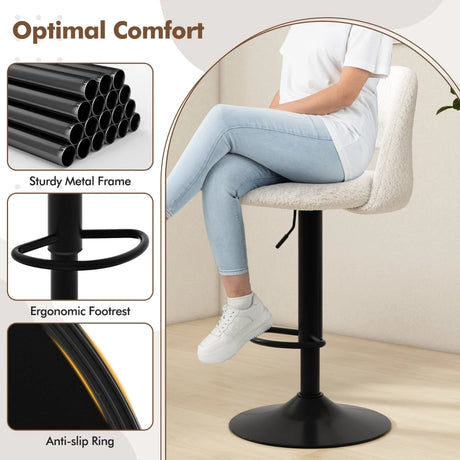 Set of 2 Adjustable Swivel Bar Stools with Backrests Footrests-White