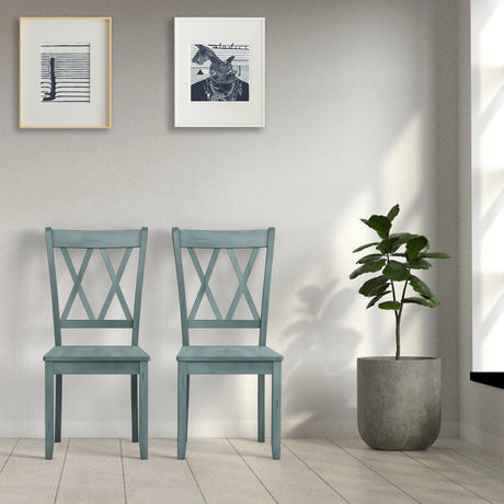 Set of 2 Armless Wood Dining Chairs with Ergonomic Fluted Seat