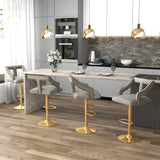 Set of 2 Bar Chairs with Footrest and 2-Layer Electroplated Metal Base-Gray